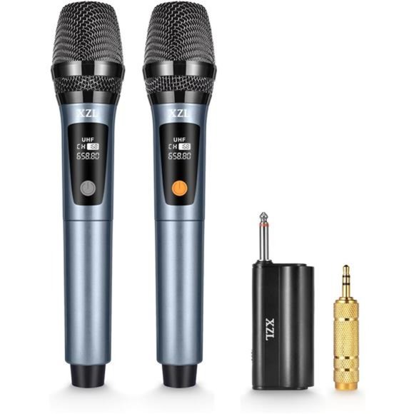 Professional Wireless Microphones for Karaoke Singing, Rechargeable Dual UHF